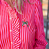 Candy Cane Ruffle Blouse, Red