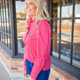 Candy Cane Ruffle Blouse, Red