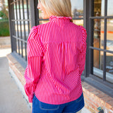 Candy Cane Ruffle Blouse, Red