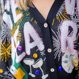 'New Years' Icon Button Up Cardigan, Black