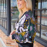 'New Years' Icon Button Up Cardigan, Black