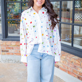 Jewel & Pearl Button Up Top, White