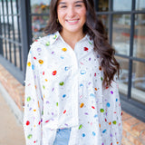 Jewel & Pearl Button Up Top, White