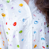 Jewel & Pearl Button Up Top, White