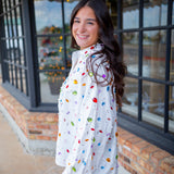 Jewel & Pearl Button Up Top, White