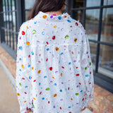Jewel & Pearl Button Up Top, White