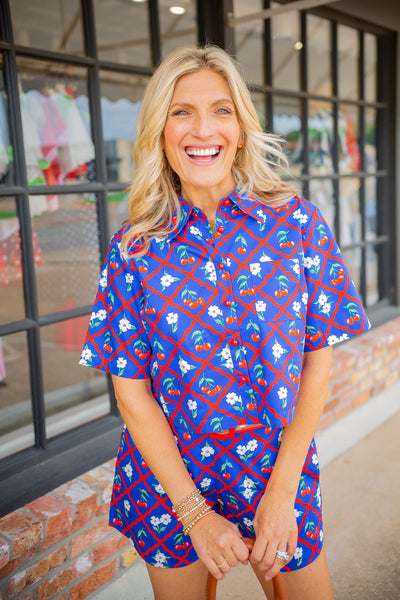 Remi Top, Navy Cherry
