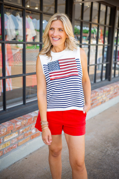 Knit American Flag Stripe Tank, Multi