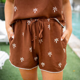 Drawstring Short With Scallop Trim, Coconut Palm Print
