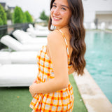Sunshine Check Top, Orange/Multi