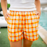 Sunshine Check Shorts, Orange/Multi