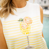 Ivory & Yellow Stripe Cocktail Knit Tank