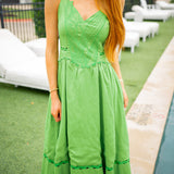 Jade Embroidered Bodice Midi Dress, Iris Embroidery
