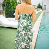Flowy Strapless Midi Dress, Palm Paradise Print