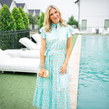 Mirabella Dress, Foulard Border Light Aqua
