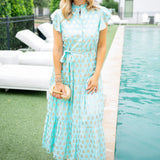 Mirabella Dress, Foulard Border Light Aqua