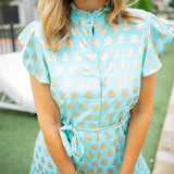 Mirabella Dress, Foulard Border Light Aqua