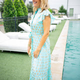 Mirabella Dress, Foulard Border Light Aqua