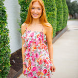 Blanca Floral Ruffle Mini Dress, Pink Foral