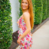 Blanca Floral Ruffle Mini Dress, Pink Foral