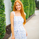 Chateau Chic Dress, Ivory/Blue