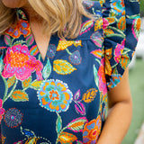 Blossom Reverie Top, Navy