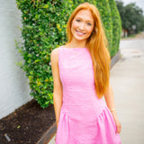 Lorelei Textured Bubble Hem Mini Dress, Pink