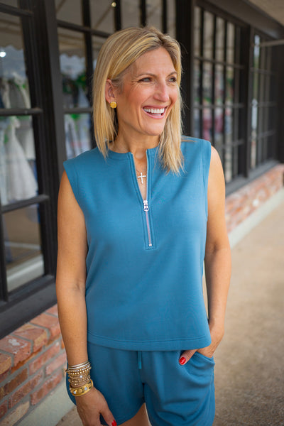 Simmons Half Zip Tank, Mallard Blue