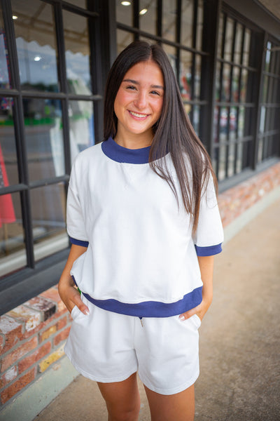 Around Town Top, Off White/Navy