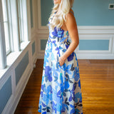 Janna Floral Plunge Midi Dress, Blue Floral