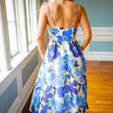 Janna Floral Plunge Midi Dress, Blue Floral