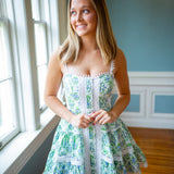 Skye Floral Lace Mini Dress, Blue Green Floral