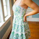 Skye Floral Lace Mini Dress, Blue Green Floral