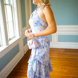 Bethina Floral Halter High-Low Dress, Purple Floral
