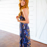 Golden Nature Maxi Slip Dress, Navy Blue