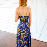 Golden Nature Maxi Slip Dress, Navy Blue