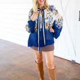 Golden Nature Tie Neck Blouse, Navy Blue