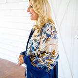 Golden Nature Tie Neck Blouse, Navy Blue