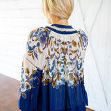 Golden Nature Tie Neck Blouse, Navy Blue