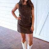 Atlas Suede Mini Dress, Chocolate Brown