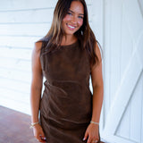 Atlas Suede Mini Dress, Chocolate Brown