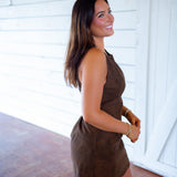Atlas Suede Mini Dress, Chocolate Brown