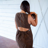 Atlas Suede Mini Dress, Chocolate Brown