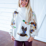 Flying Ducks Mock Neck Sweatshirt, Ivory