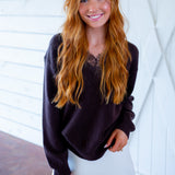 Jadyn Lace-Trim V-Neck Sweater, Brown