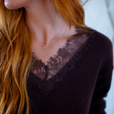 Jadyn Lace-Trim V-Neck Sweater, Brown