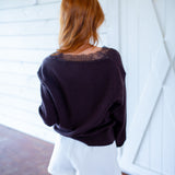 Jadyn Lace-Trim V-Neck Sweater, Brown