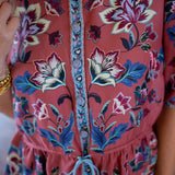 Floral Beauty Tapestry Drawstring Blouse, Blush Pink