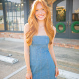 Alexa Denim Mini Dress, Stone Wash Blue