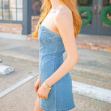 Alexa Denim Mini Dress, Stone Wash Blue